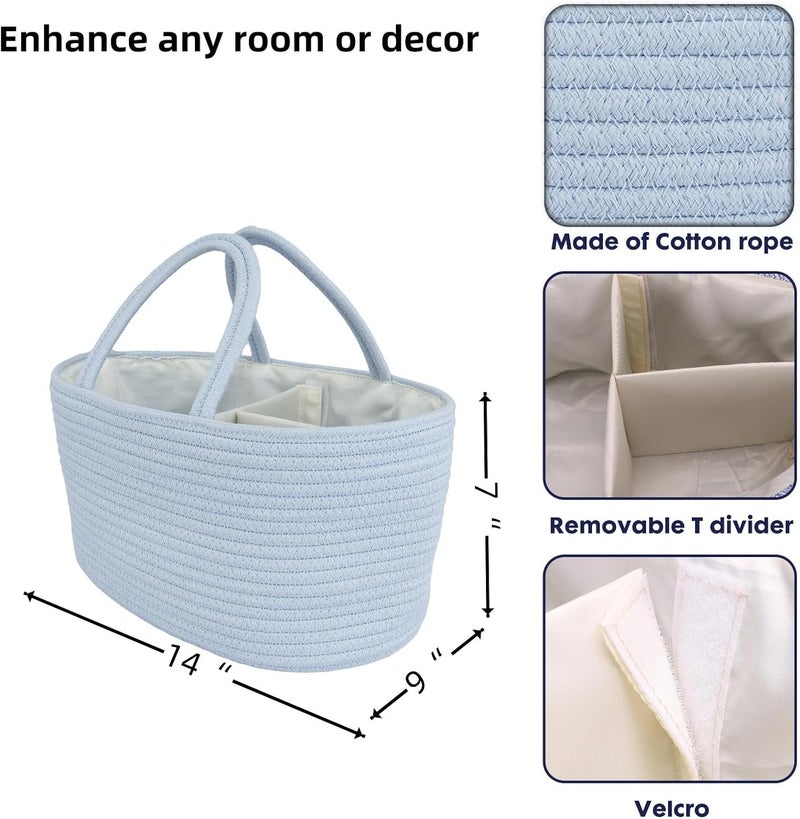 JUNBOLE Diaper Caddy Organizer Cotton Rope Baby Basket Nursery Storage and Portable Tote Bag for Car Ideal Baby Shower Gifts and Registry Must-Have for Newborn Essentials blue - Image 2